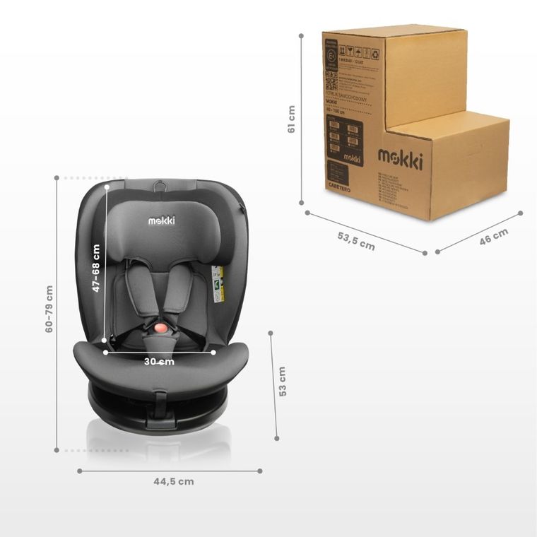 Caretero, Mokki I-Size, fotelik samochodowy, 40-150 cm, Grey
