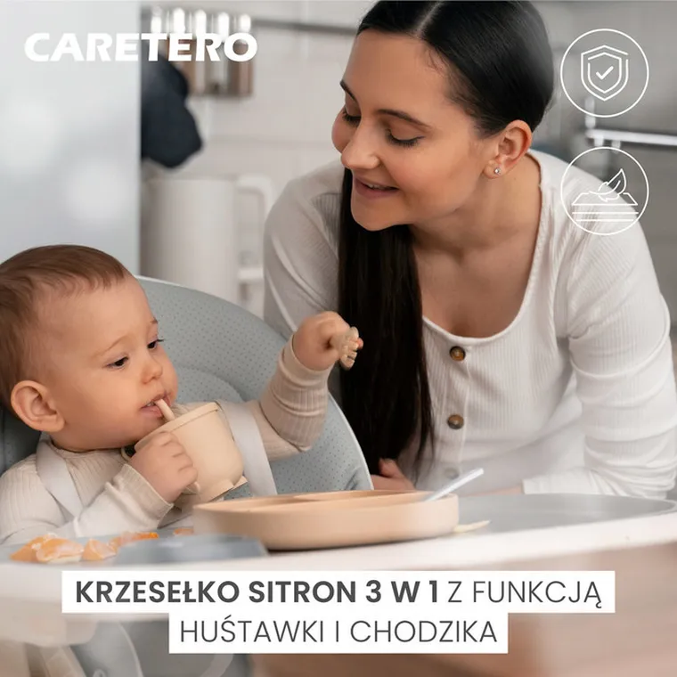 Caretero, Sitron 3w1, krzesełko do karmienia z funkcją huśtawki i chodzika, beige