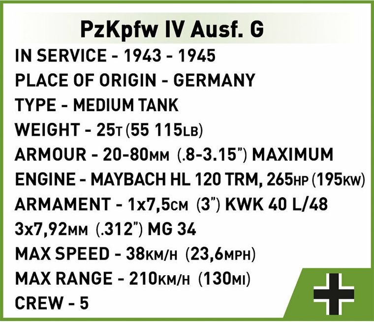 Cobi, Historical Collection WWII, PZKPFW IV Ausf.G, klocki, 1107 elementów