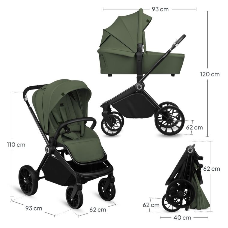 Lionelo, Mika Plus, wózek wielofunkcyjny, 3w1, Green Olive