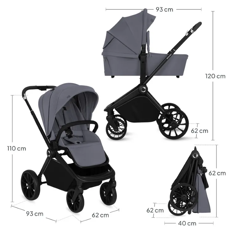 Lionelo, Mika Plus, wózek wielofunkcyjny, 3w1, Grey Stone