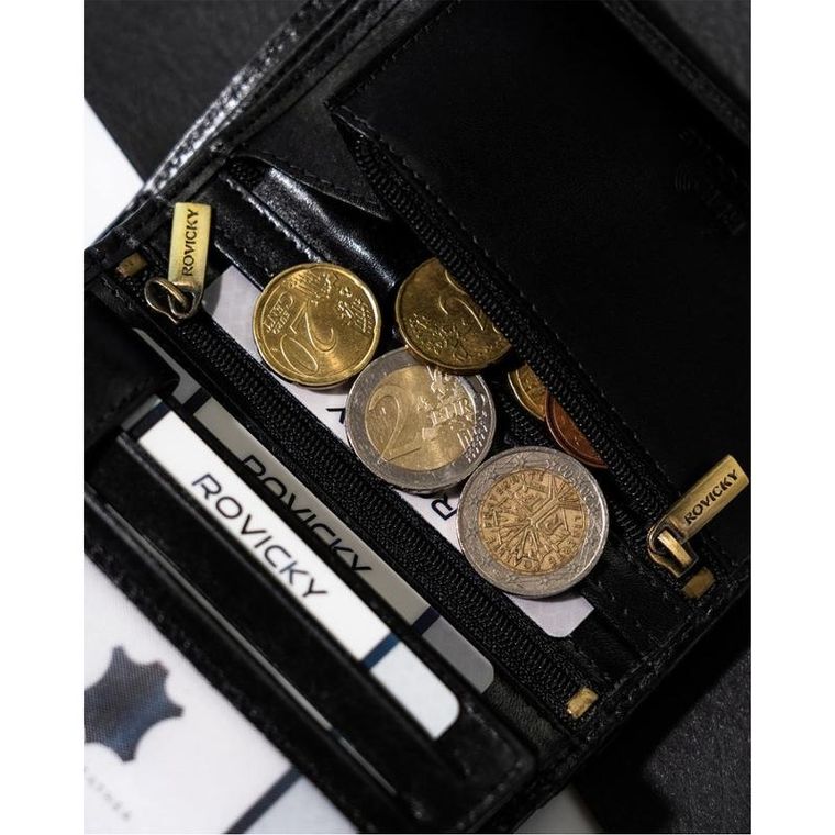 Portfel, czarny, skórzany, RFID, Rovicky
