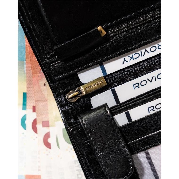 Portfel, czarny, skórzany, Rovicky