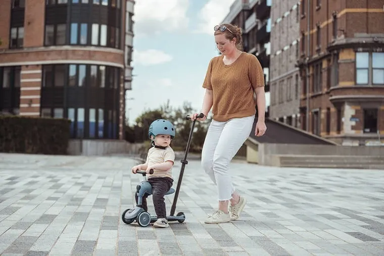 Scoot & Ride, Highwaykick 1, Push and Go, jeździk i hulajnoga z rączką do prowadzenia 2w1, Steel