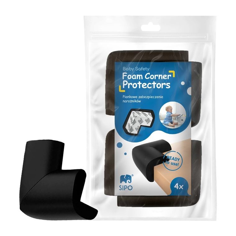 Sipo, zestaw piankowych zabezpieczeń narożników mebli, czarne, 4 szt.