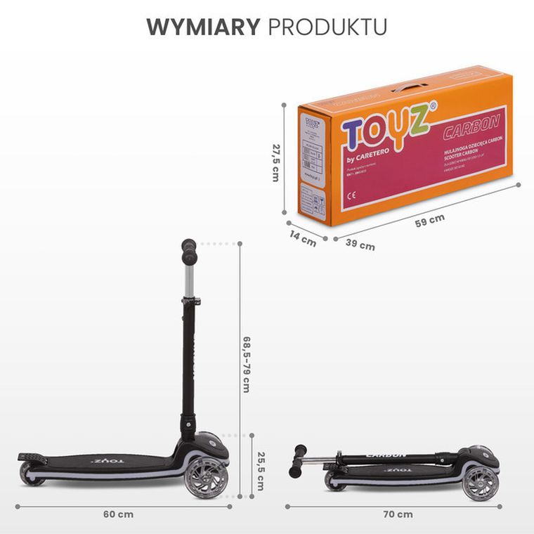 Toyz, Carbon, hulajnoga 3-kołowa, pink