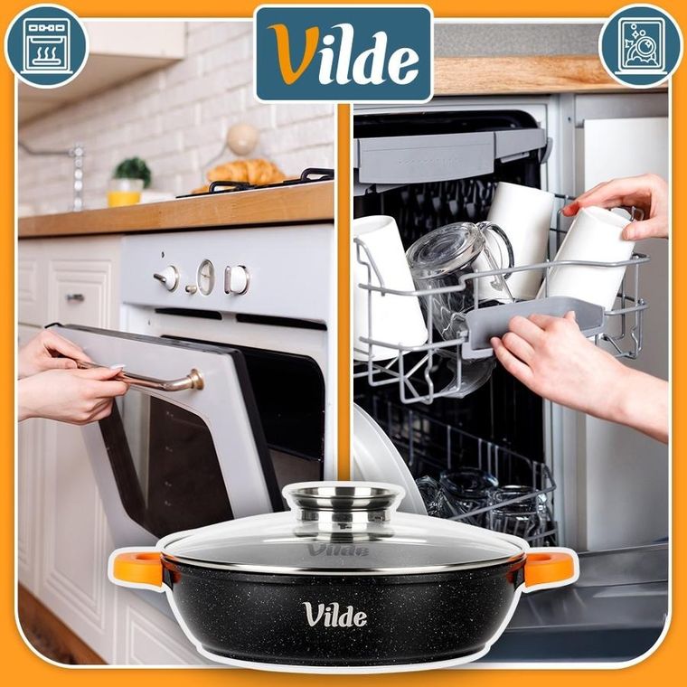 Vilde, Terruna Aroma, patelnia granitowa, ze szklaną pokrywką, głęboka, 24 cm, 2,1l