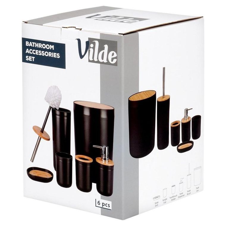 Vilde, zestaw łazienkowy, czarny, 6 elementów