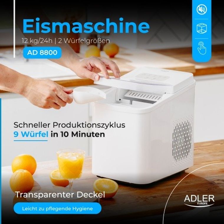 Adler, kostkarka do lodu, z panelem dotykowym