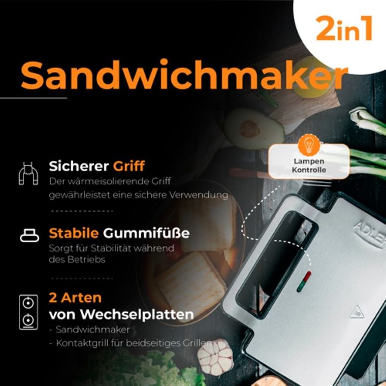 Adler, opiekacz do kanapek 2w1