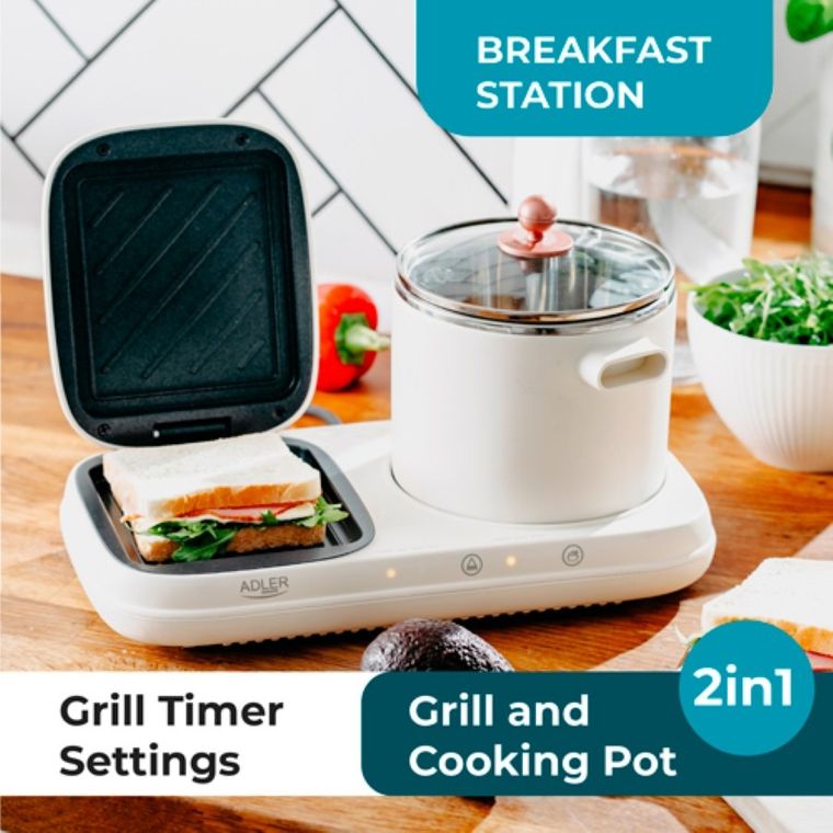 Adler, stacja śniadaniowa 2w1, grill i garnek do gotowania