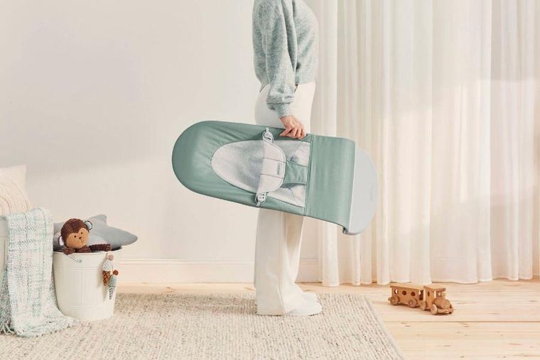 BabyBjörn, Balance Soft Woven/Jersey, leżaczek, jasnoszałwiowy-szary