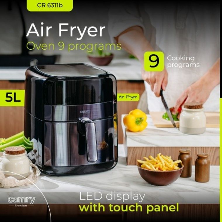 Camry, frytkownica beztłuszczowa, air fryer, 9 programów, 5l
