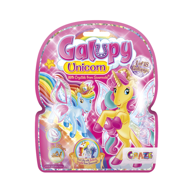 Galupy, Skrzydlate Jednorożce, brokatowa figurka z kryształkiem Swarovskiego, 1 szt.