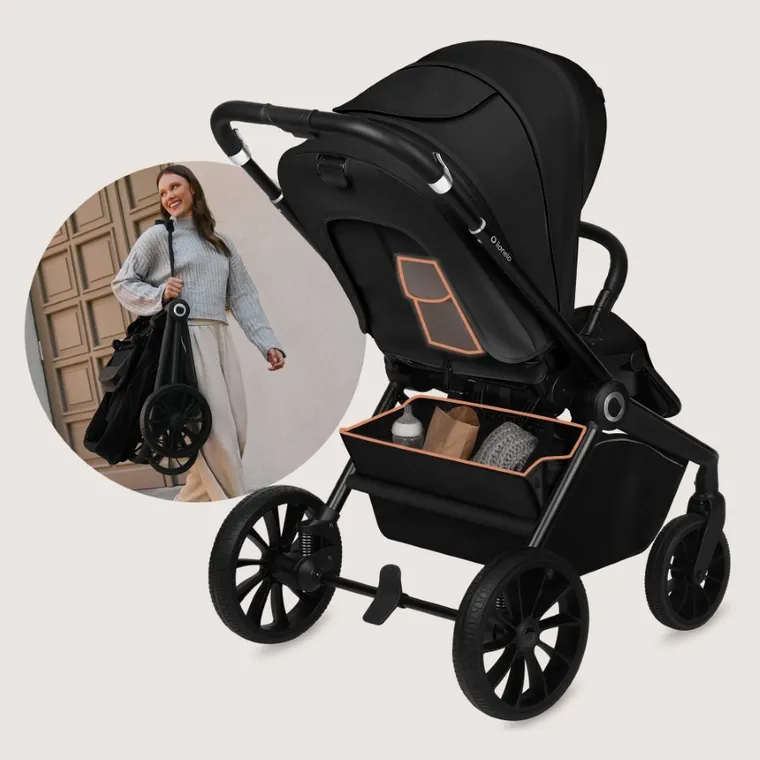 Lionelo, Mika Plus, wózek wielofunkcyjny 3w1, Black Onyx