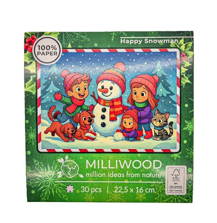 Milliwood, Wesoły Bałwanek, puzzle drewniane, 30 elementów
