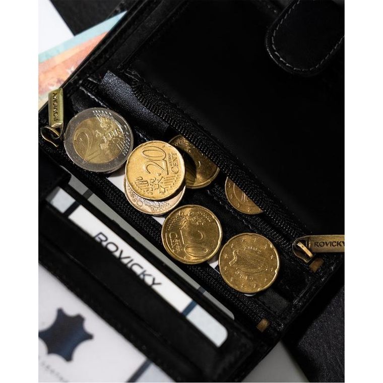 Portfel, czarny, skórzany, Rovicky