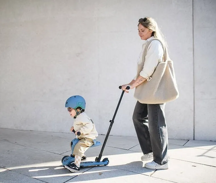 Scoot & Ride, Highwaykick 1, Push and Go, jeździk i hulajnoga z rączką do prowadzenia 2w1, Steel