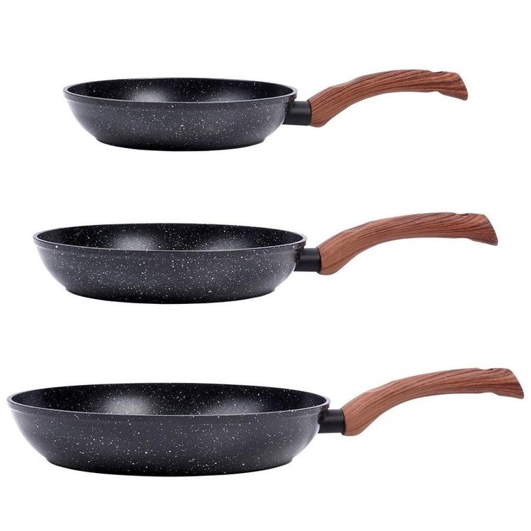 Vilde, Black & Wood, zestaw patelni, 20/24/28 cm, 3 szt.