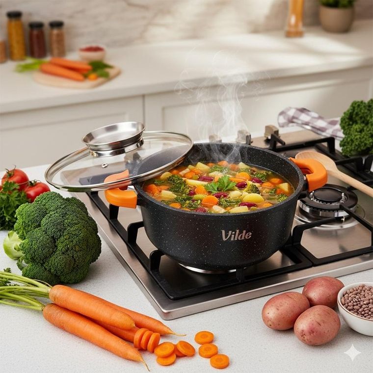 Vilde, Terruna Aroma, garnek ze szklaną pokrywką, granitowy, 20 cm, 2,1l