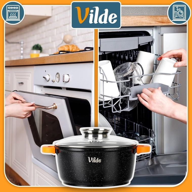 Vilde, Terruna Aroma, garnek ze szklaną pokrywką, granitowy, 24 cm, 4l