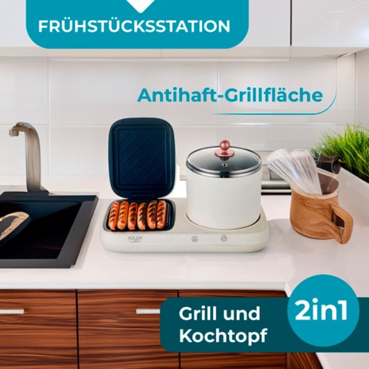 Adler, stacja śniadaniowa 2w1, grill i garnek do gotowania