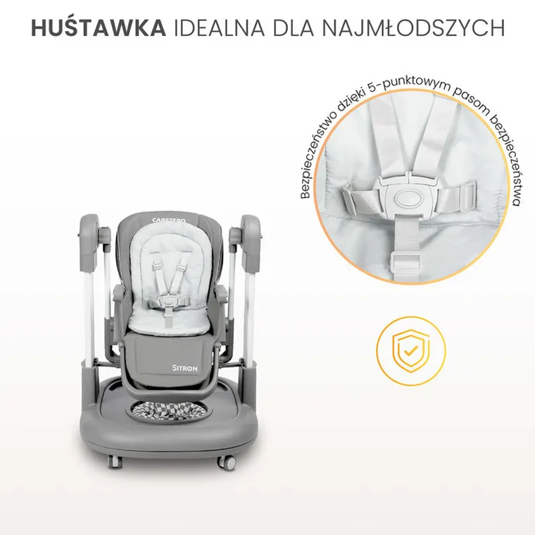 Caretero, Sitron 3w1, krzesełko do karmienia z funkcją huśtawki i chodzika, beige