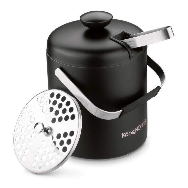 Könighoffer, Lugo, wiaderko do lodu ze szczypcami, czarny mat, 1,3l