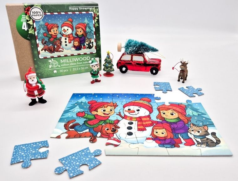 Milliwood, Wesoły Bałwanek, puzzle drewniane, 30 elementów