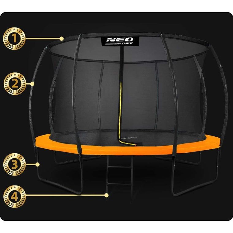 Neo-Sport, trampolina ogrodowa profilowana, z siatką wewnętrzną, 12ft/374 cm