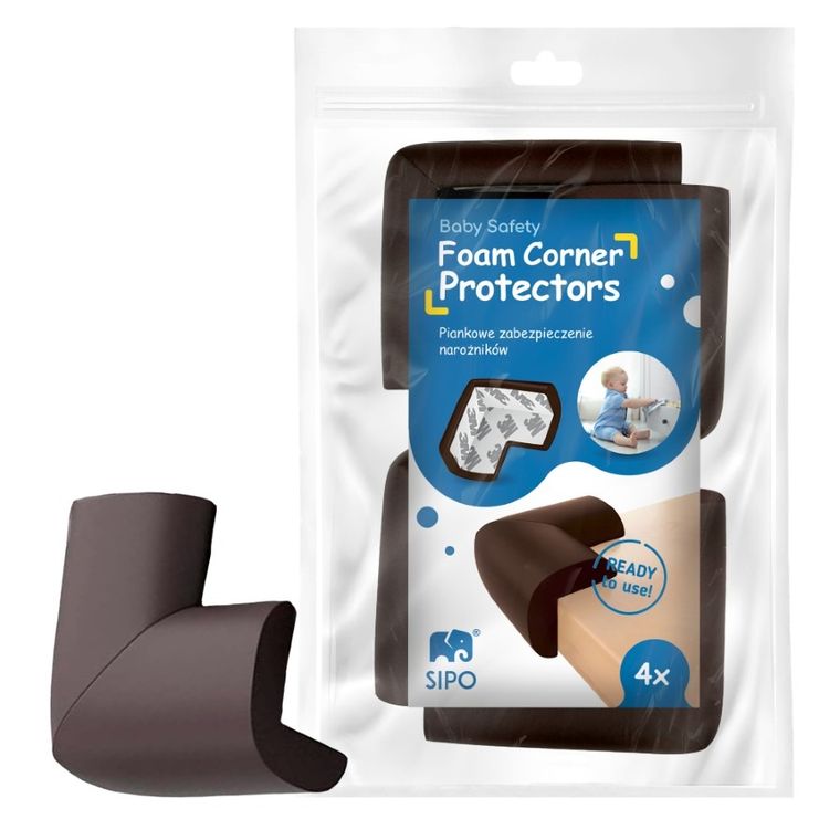Sipo, zestaw piankowych zabezpieczeń narożników mebli, brązowe, 4 szt.