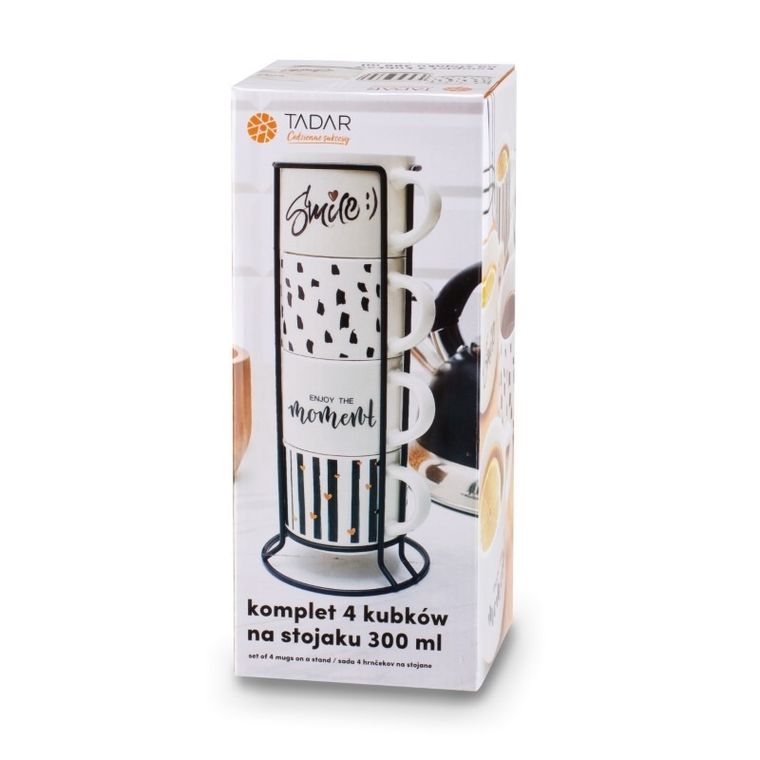 Tadar, Decor, komplet kubków na stojaku, 300 ml, 4 szt.