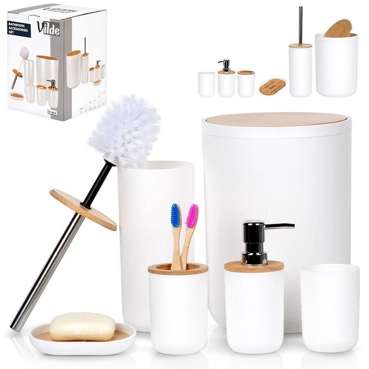 Vilde, zestaw łazienkowy, biały, 6 elementów