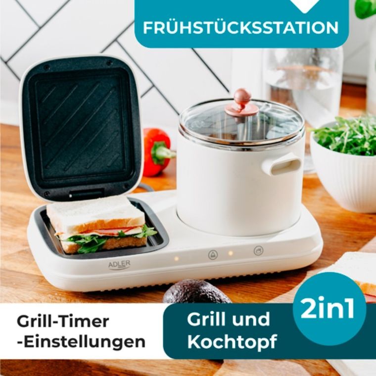 Adler, stacja śniadaniowa 2w1, grill i garnek do gotowania