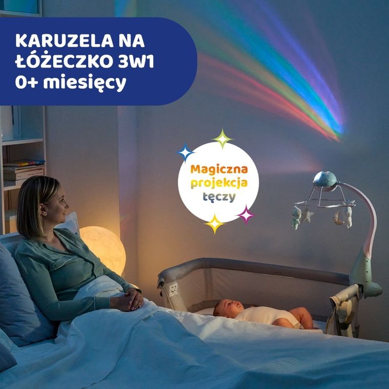 Chicco, First Dreams, karuzela do łóżeczka, 3w1, rainbow, niebieska