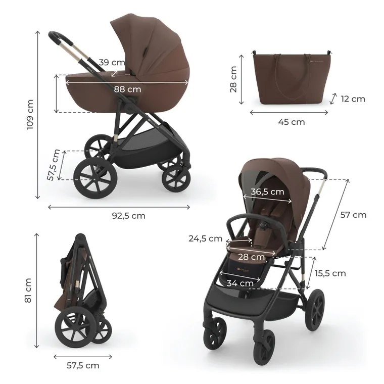 Kinderkraft, Prime 3, wózek wielofunkcyjny, 3w1, velvet mocca