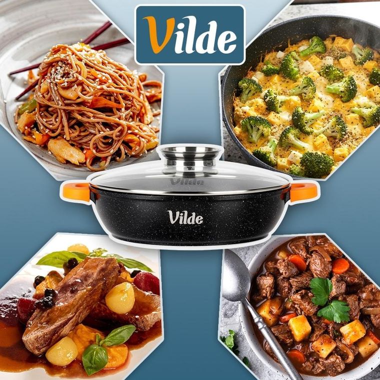 Vilde, Terruna Aroma, patelnia granitowa, ze szklaną pokrywką, głęboka, 24 cm, 2,1l