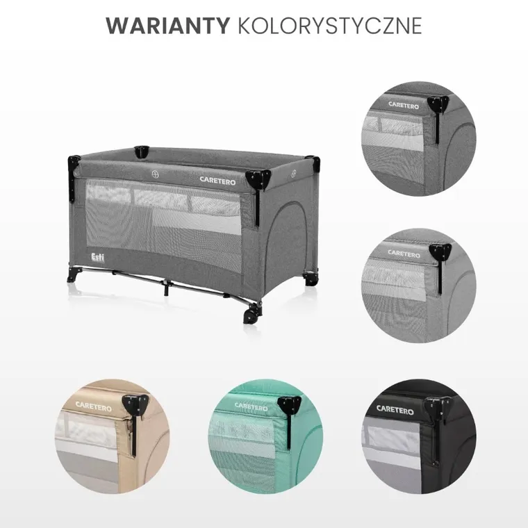 Caretero, Esti, łóżeczko turystyczne z funkcją dostawki, graphite