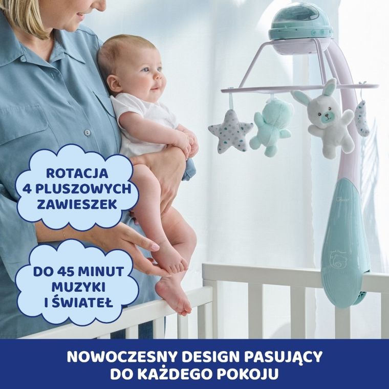 Chicco, First Dreams, karuzela do łóżeczka, 3w1, rainbow, niebieska
