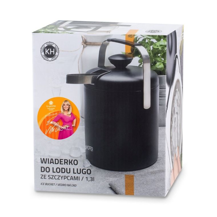 Könighoffer, Lugo, wiaderko do lodu ze szczypcami, czarny mat, 1,3l
