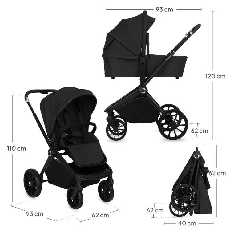 Lionelo, Mika Plus, wózek wielofunkcyjny 3w1, Black Onyx