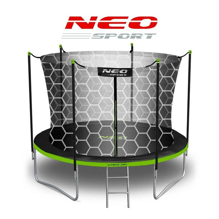 Neo-Sport, trampolina ogrodowa z siatką wewnętrzną i drabinką, 8ft/252 cm