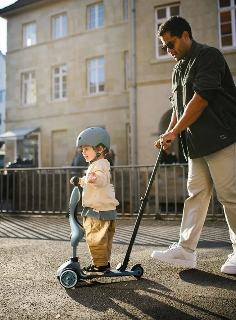 Scoot & Ride, Highwaykick 1, Push and Go, jeździk i hulajnoga z rączką do prowadzenia 2w1, Steel