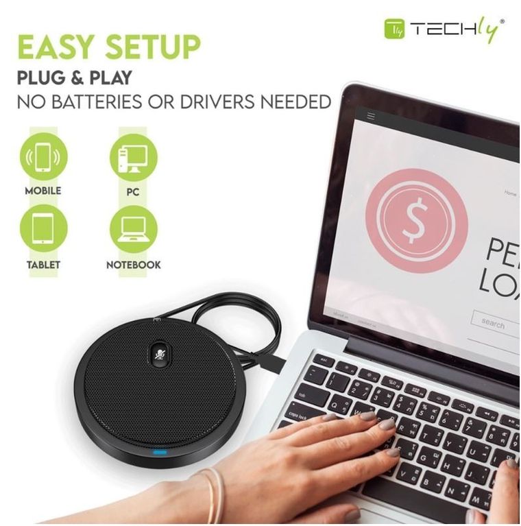 Techly, mikrofon konferencyjny, dookólny, USB 2.0 z wyciszeniem