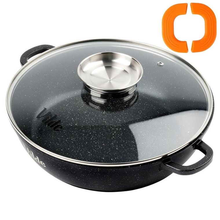 Vilde, Terruna Aroma, patelnia granitowa, ze szklaną pokrywką, głęboka, 28 cm, 3,3l