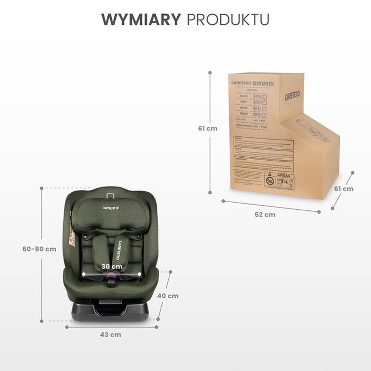 Caretero, Mundi, fotelik samochodowy, i-Size, black, 40-150 cm