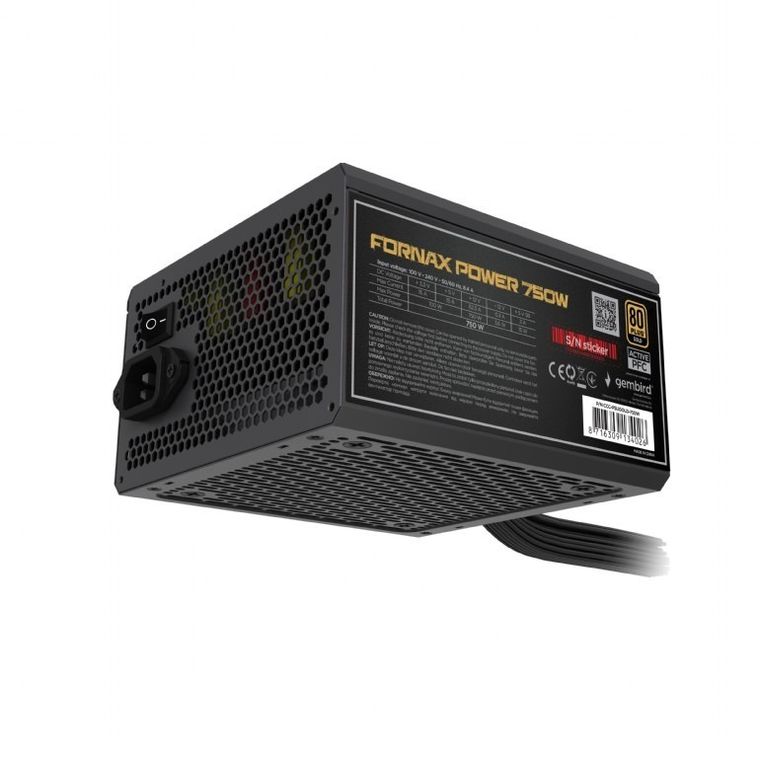 Gembird, zasilacz komputerowy, ATX 750W, aktywne PFC 12 cm, fan 80