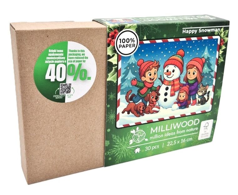 Milliwood, Wesoły Bałwanek, puzzle drewniane, 30 elementów