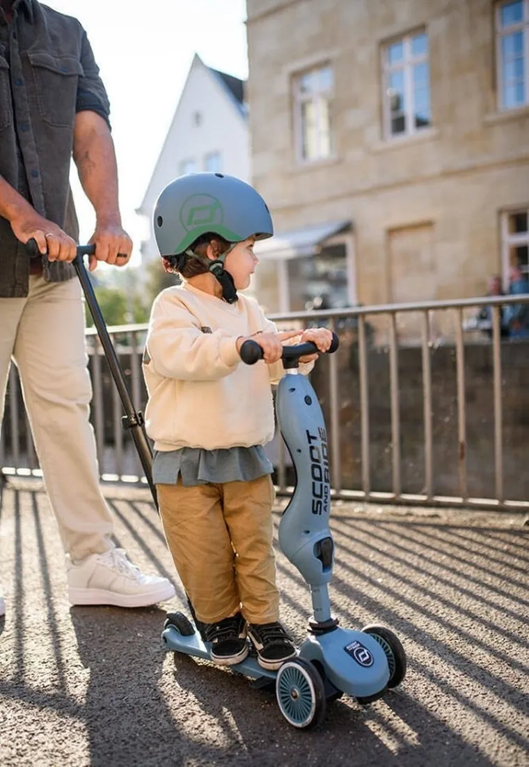 Scoot & Ride, Highwaykick 1, Push and Go, jeździk i hulajnoga z rączką do prowadzenia 2w1, Steel