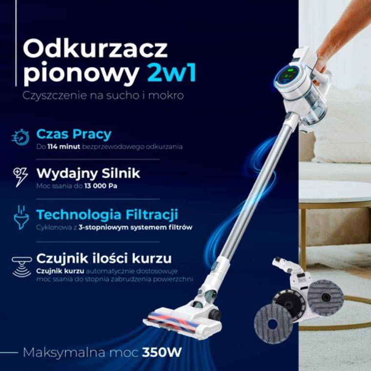 Adler, odkurzacz pionowy do czyszczenia na sucho i na mokro do podłóg twardych